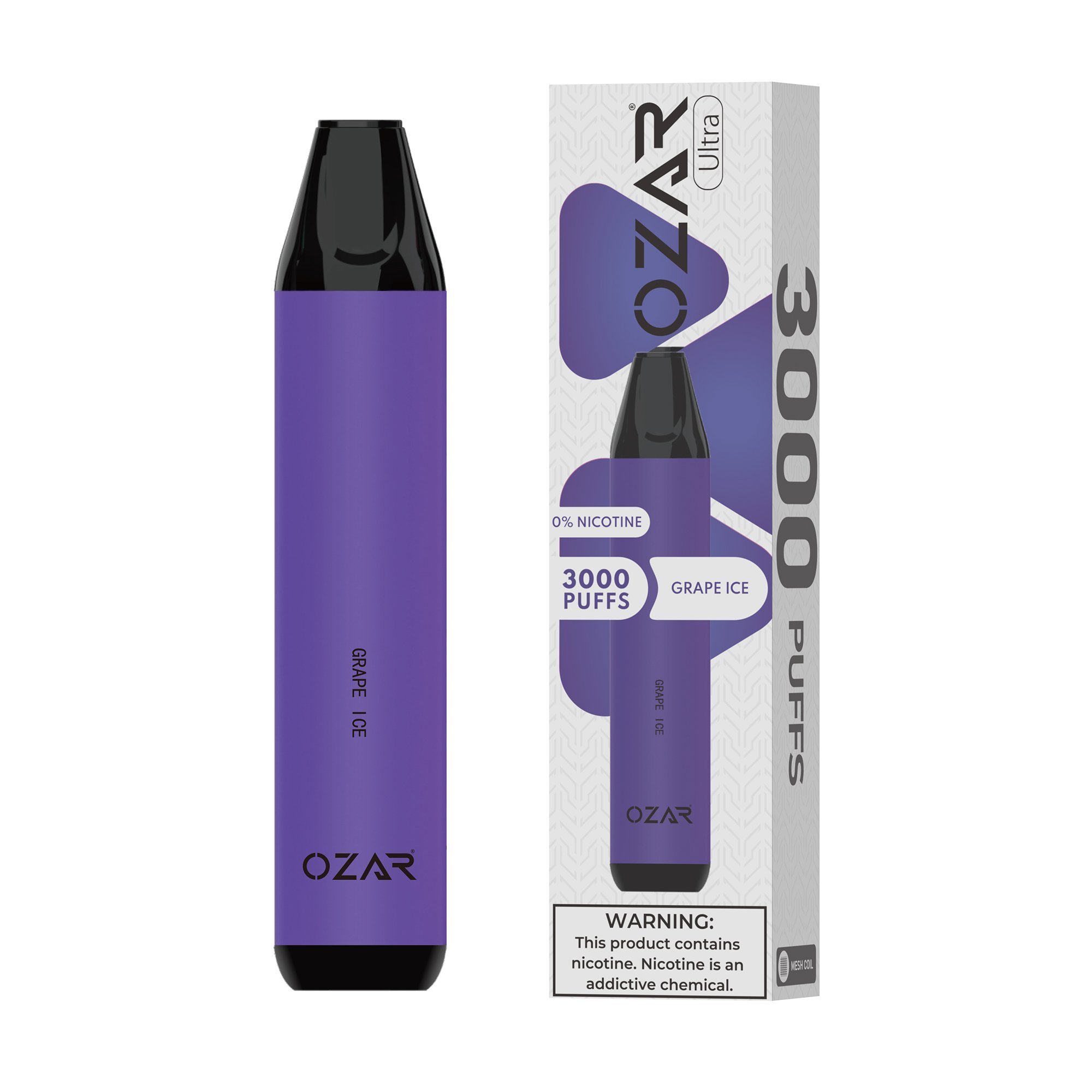 Ozar Ultra Zero Nicotine Disposable Vape Grape Ice 3000 Puffs